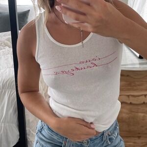 Vintage‎ Y2K College House "Iowa Hawkeyes" Pink and White Ribbed Tank